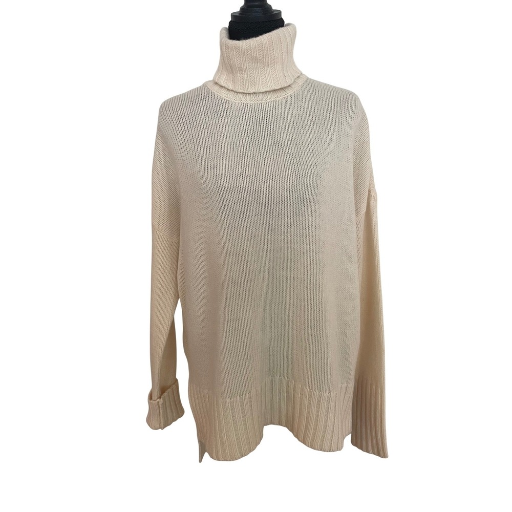 BCBGMAXAZRIA Turtleneck Sweater Womens XXS Cream Lambswool Cashmere Oversized